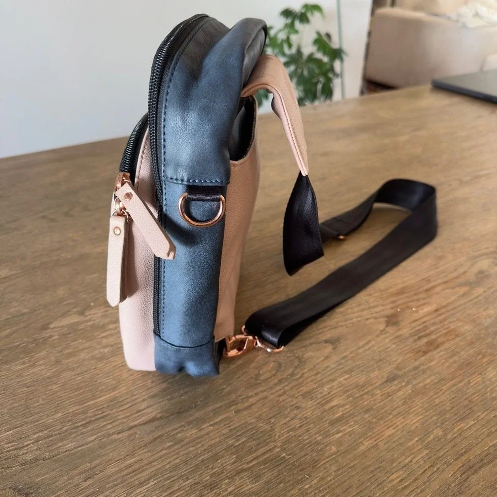 Petunia Pickle Bottom Inter-Mix Crossbody Backpack Diaper Bag Pink Black Rose